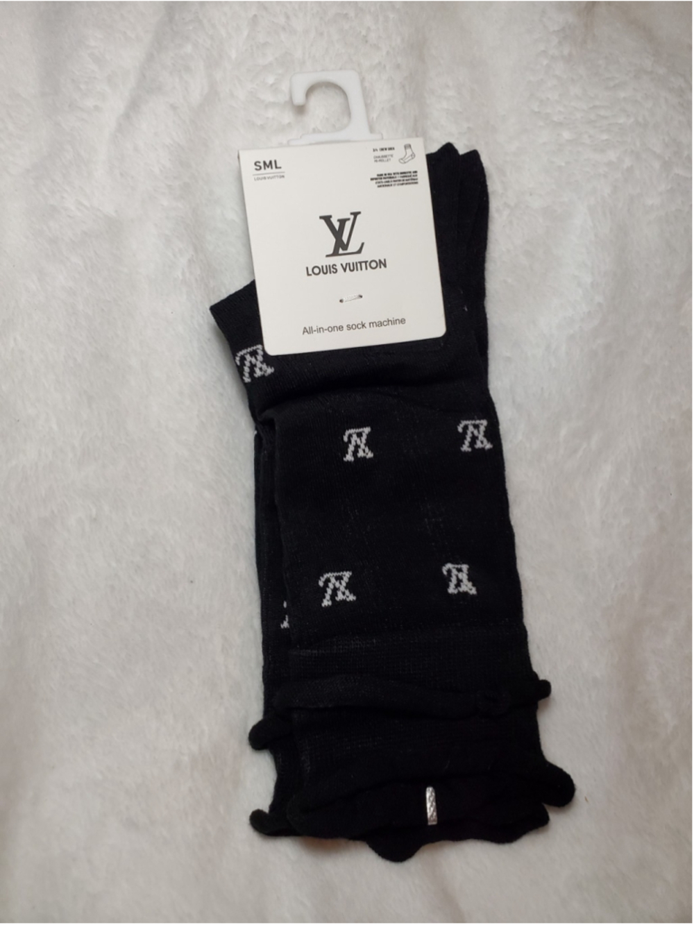 Thin Double Ruffles Trimmed Black and White socks